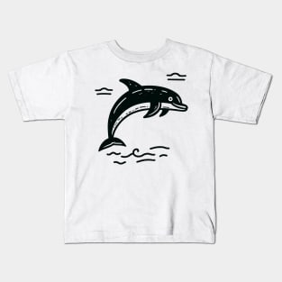 Stick Figure of a Dolphin in Black Ink Kids T-Shirt